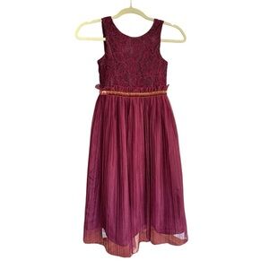 NANETTE Tulle and Lace Sparkly Burgundy Party Dress Flower Girl Princess Size 8